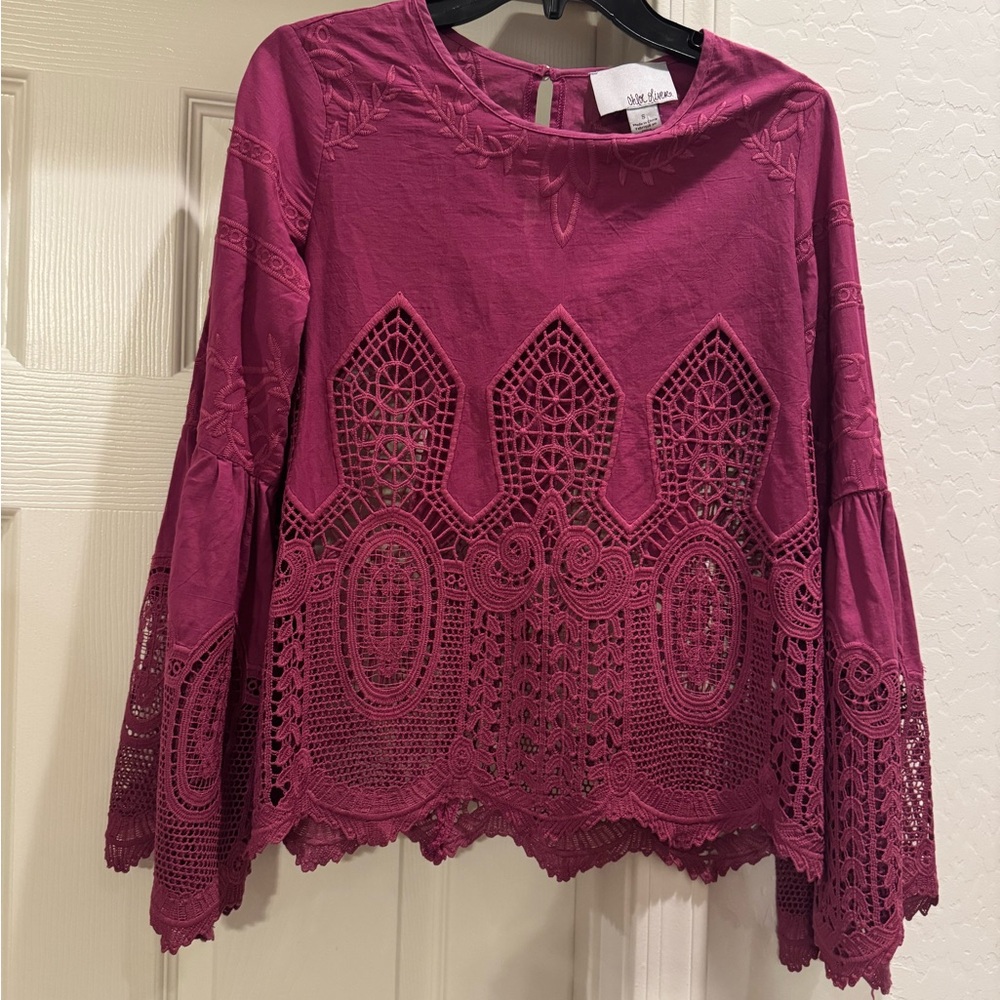 Anthropologie Chloe Oliver Lace Embroidered Blouse, Size Small